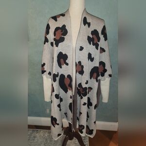 Designer Leopard Print Open Front Sweater